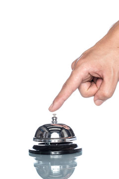 Service Bell With Human Hand On White Background,  Customer Dema