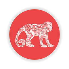 White monkey with hand-drawn pattern on red
