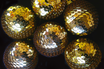 Gold sequin Christmas baubles
