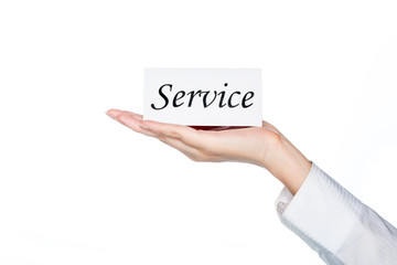 woman hand holding service card, lodging service