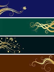 An array of abstract floral web banners in assorted colors