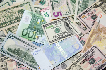 Fototapeta na wymiar Two leading currency - US Dollar vs Euro