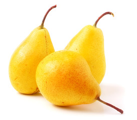 Three ripe yellow pears isolated on white background