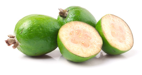 Tropical fruit feijoa Acca sellowiana isolated on white background