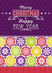 Retro Christmas card with snowflakes and greeting text, vector