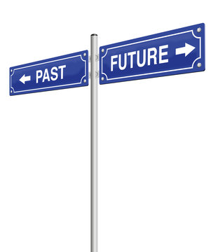 PAST and FUTURE, written on two signposts. Isolated vector illustration over white background.