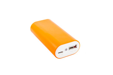 orange power bank isolated on white background
