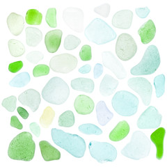 sea glass pieces on white