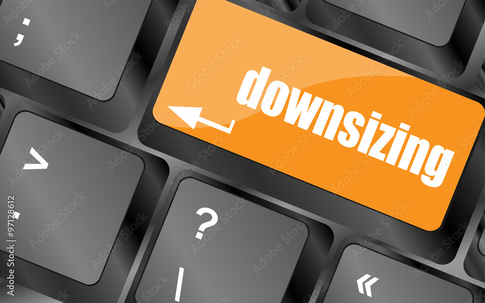 Poster cloud icon with downsizing word on computer keyboard key, vector illustration