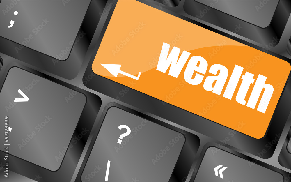 Aufkleber cloud icon with wealth word on computer keyboard key, vector illustration