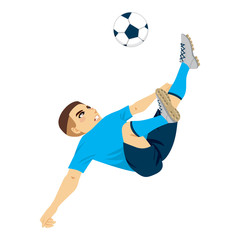 Illustration of male soccer player making scissor kick shooting