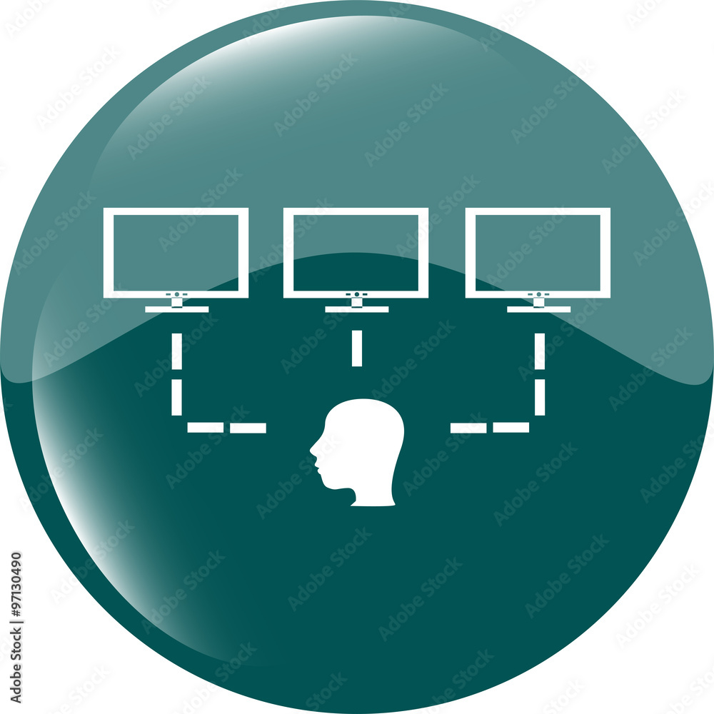 Poster icon - web button with head and computer network vector illustration
