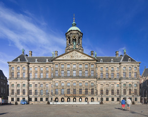 Fototapeta premium The Royal Palace on Dam Square in Amsterdam. Built as city hall during Dutch Golden Age in seventeenth century.