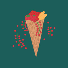 Doodle wafer cone with fruits and berry