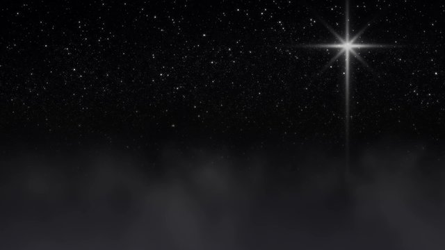 Loop features big Christmas Nativity star with clouds moving as though flying over them.