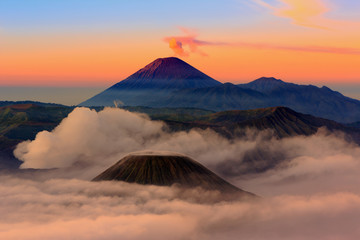 Mt.Bromo,Mt.Semeru,Mt.Batok covered with fog and sulfur gas.These are some of the active volcanoes...