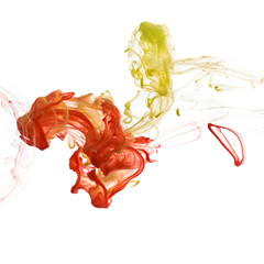 Fototapeta premium Red and yellow paint in water