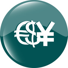 dollar yen and euro money sign button, web icon vector illustration
