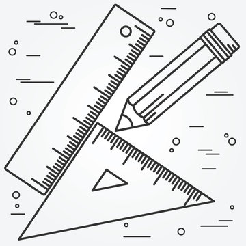 Ruler, angle and pencill thin line design. Ruler, angle and penc