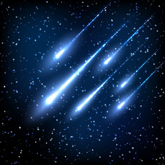 Blue night sky with shooting stars