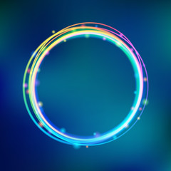 Rainbow glowing circle frame with sparkles