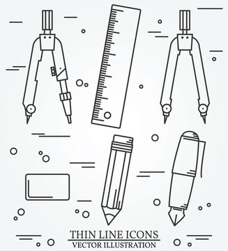 Drawing tools thin line icon set for web and mobile. Set include