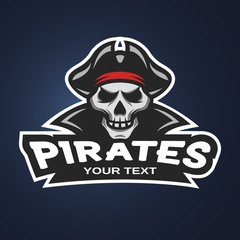 Skull pirates  badge, logo, emblem.