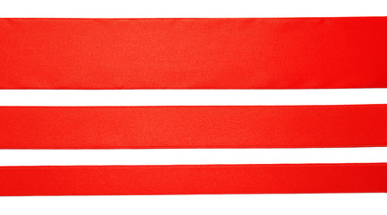 three red horizontal ribbons, isolated on white