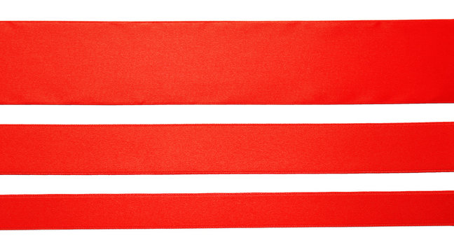 three red horizontal ribbons, isolated on white