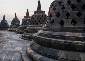 Stone stupa Borobudur temple. Indonesia. The island of Java. An excellent illustration.