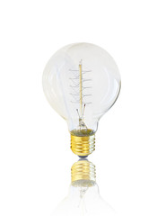 vintage edison light bulb, isolated on white background with reflection