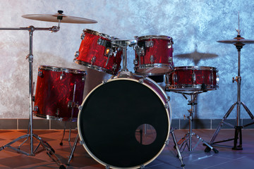 Obraz na płótnie Canvas Drum set on brick wall background
