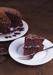 Luxurious Rich Chocolate  Cake on White Plate