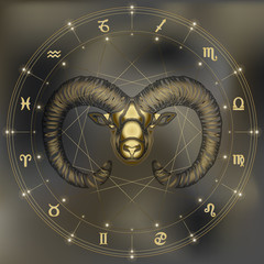 Obraz premium Golden Ram, zodiac Aries sign