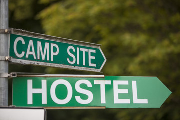 Camping and hostel indicator sign