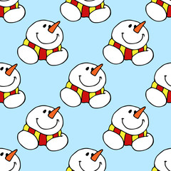Christmas illustration. Christmas card snowman. Seamless pattern.