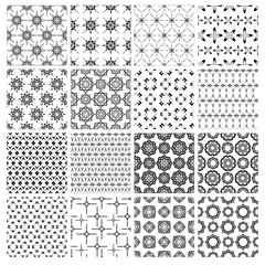 Big set of 16 seamless simple black and white patterns