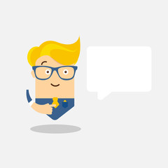 Man character speaker with glasses and bubble speaking