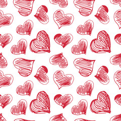 Seamless pattern with hand drawn heart shapes