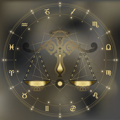 Golden scales, zodiac Libra sign