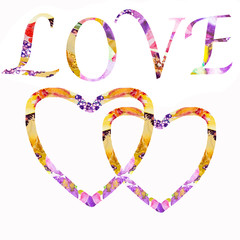 Watercolor flowers heart. Handmade greeting cards.