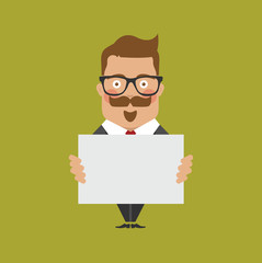 Business man vector person hold blank paper banner