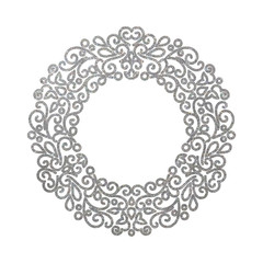 Elegant luxury retro silver floral round frame.