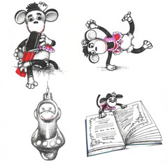 Set of drawings monkeys