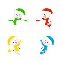 Snowmen holding blank paper