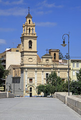 Fototapeta na wymiar VALENCIA, SPAIN - AUGUST 26, 2012: Church de Santa Monica near Puente de Serrano