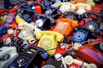Many vintage phones retro style photo