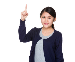 Asian Young Woman showing finger up