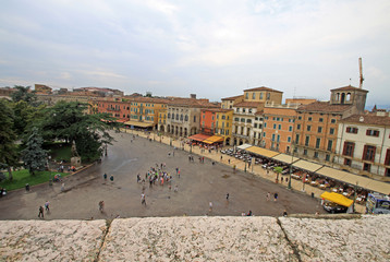VERONA, ITALY - SEPTEMBER 03, 2012: Buildings on Piazza Bra