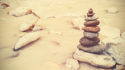 Vintage retro stylized stones, relax and meditation concept.